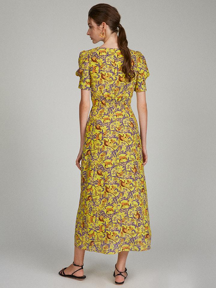 Load image into Gallery viewer, Bianca Dress in Citrus Jungle Monkey print