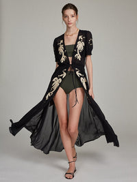 Lea Robe in Black with Embroidered Palms
