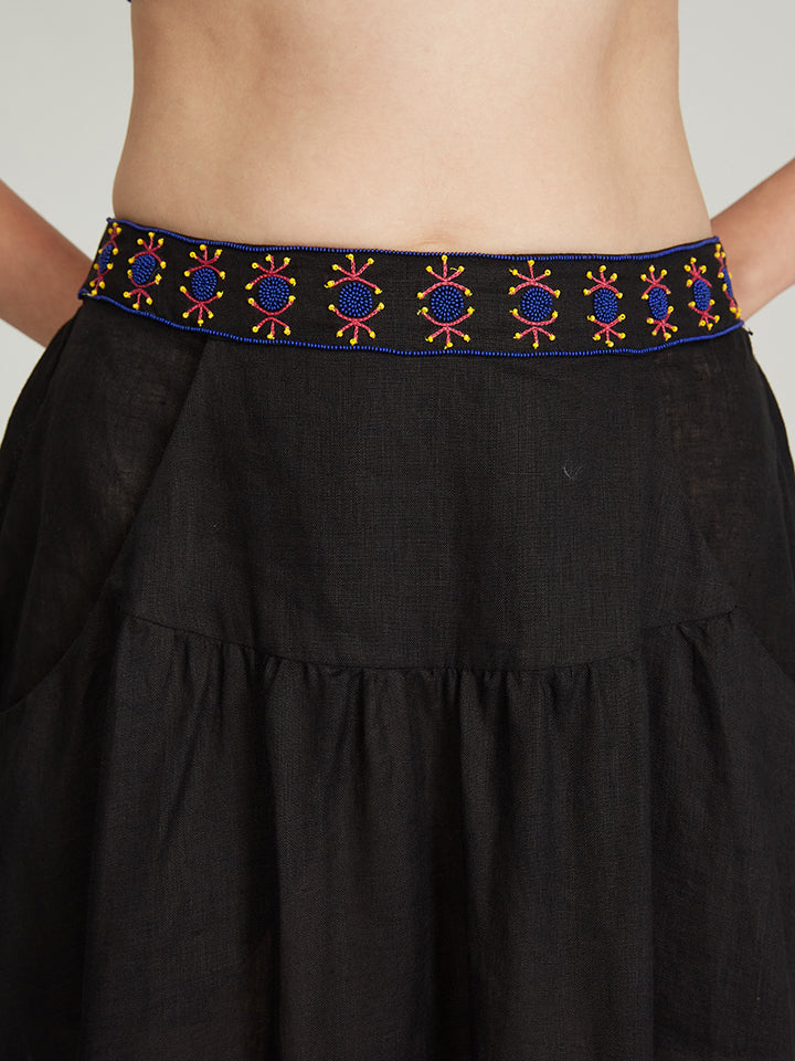 Load image into Gallery viewer, Della B Skirt in Black with Geo Flower Embroidery