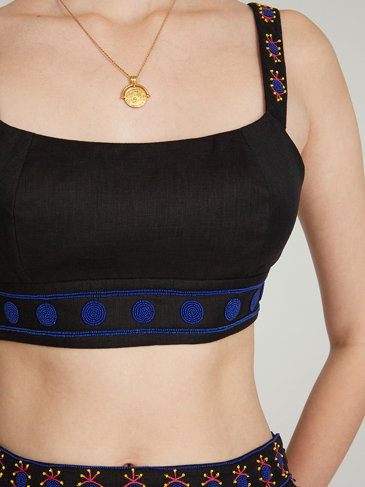 Lilah Choli in Black with Bead Embroidery