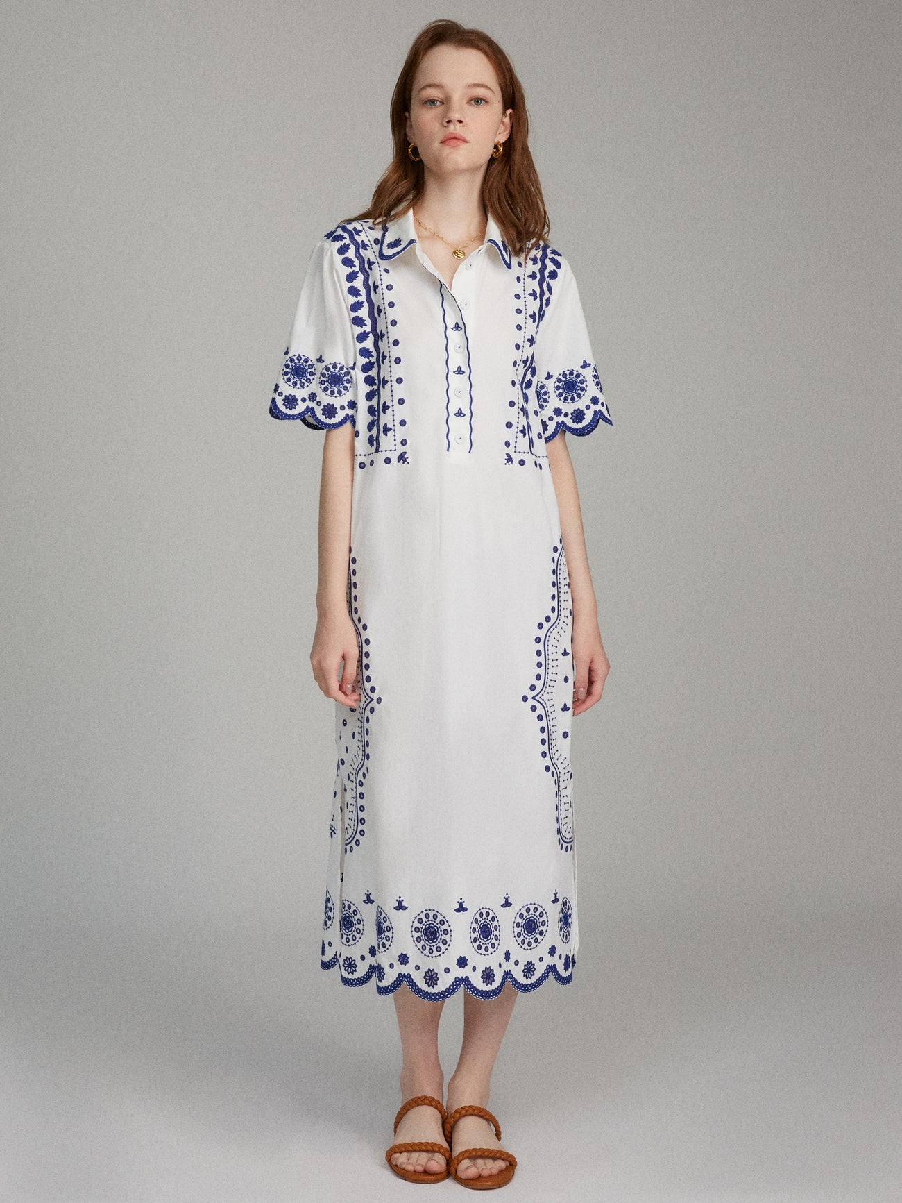 Load image into Gallery viewer, Dree Cotton Broderie-anglaise Dress in White Porcelain