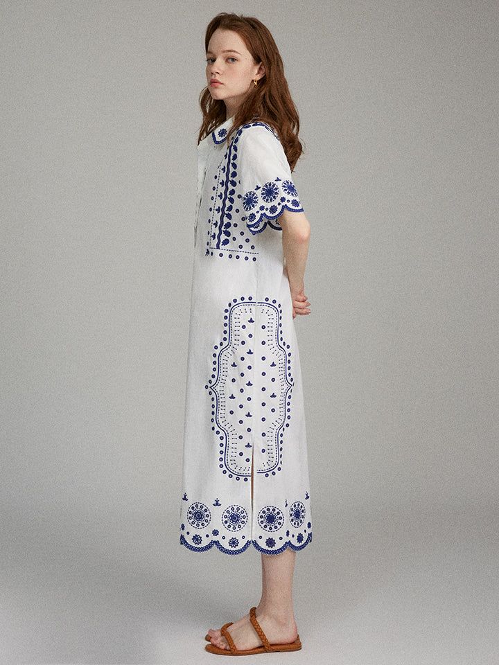 Dree Cotton Broderie-anglaise Dress in White Porcelain