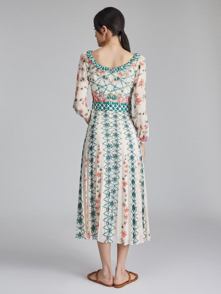 Load image into Gallery viewer, Denise B Dress in Emerald Lattice print