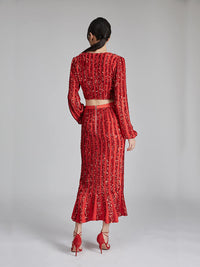 Aidan Venyx Skirt in Scarlet with Sequin Embroidery