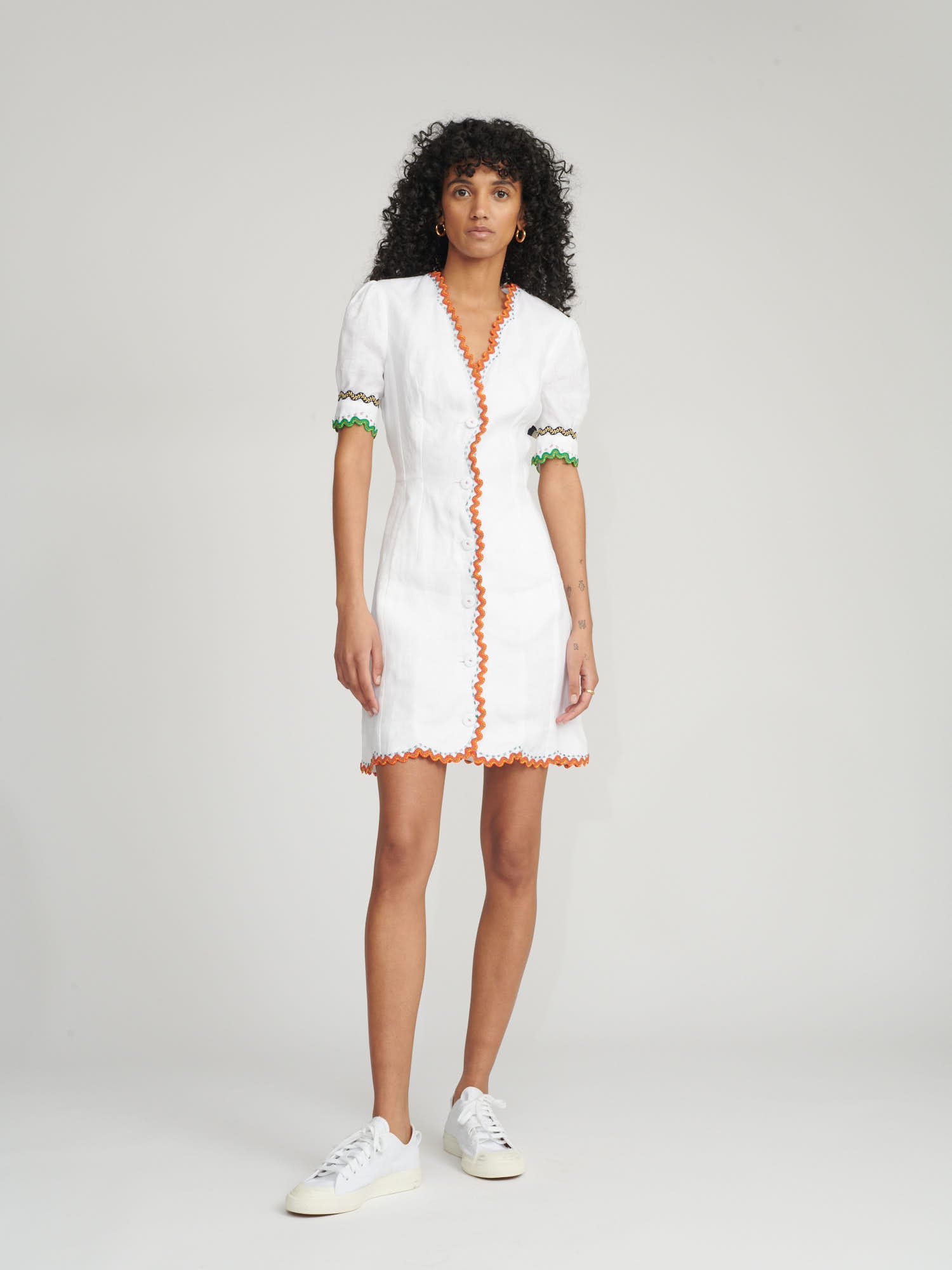 Marlee Dress in White with Stitch Embroidery