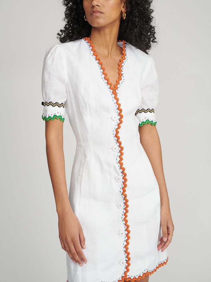 Load image into Gallery viewer, Marlee Dress in White with Stitch Embroidery
