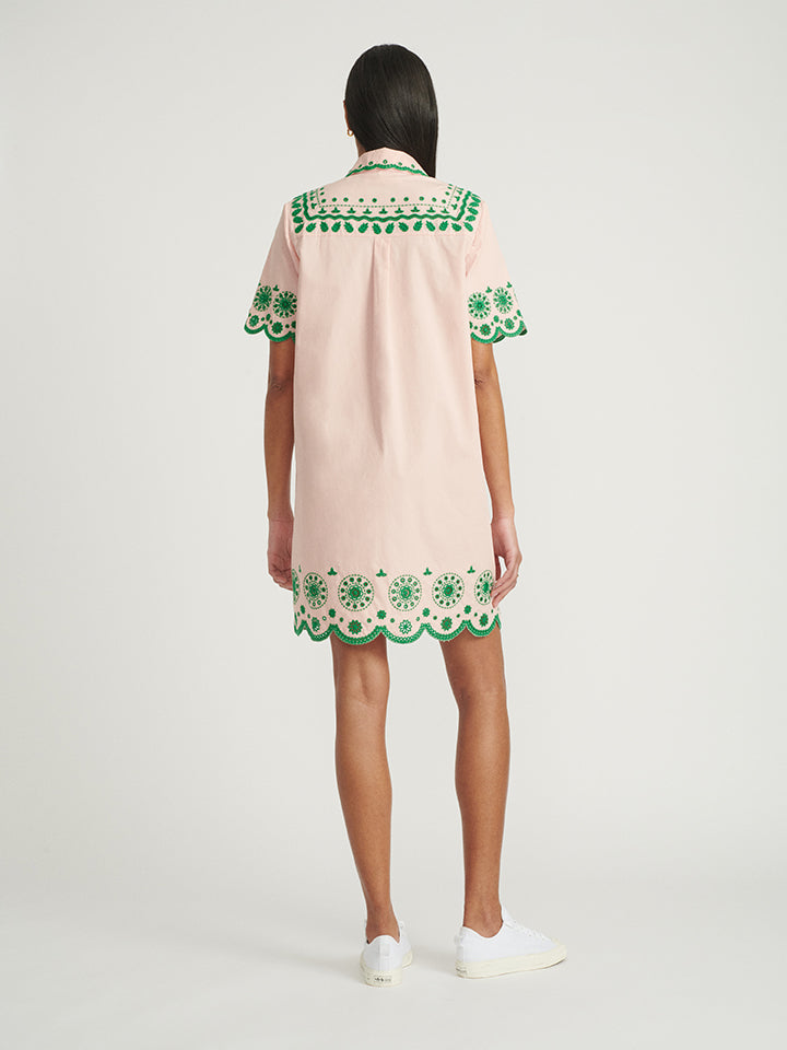 Load image into Gallery viewer, Dree Cotton Broderie-anglaise Shirt Dress in Blush Pink Apple