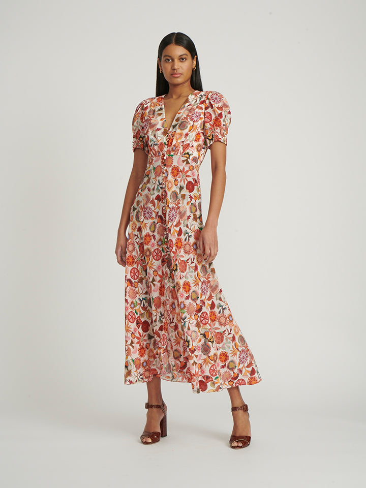 Load image into Gallery viewer, Lea Long Dress in Ivory Adorning print