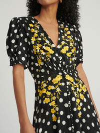 Lea Long Dress in Polka Dot Embroidered