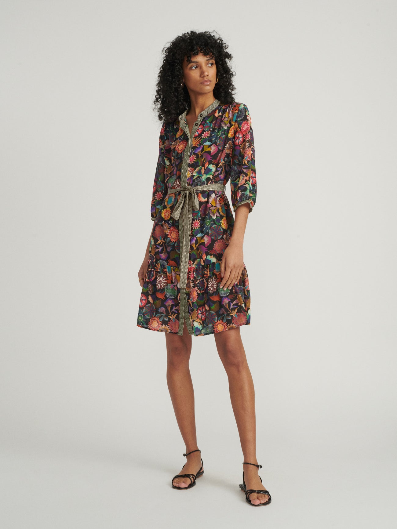 Load image into Gallery viewer, Tyra Dress in Noir Adorning Check print