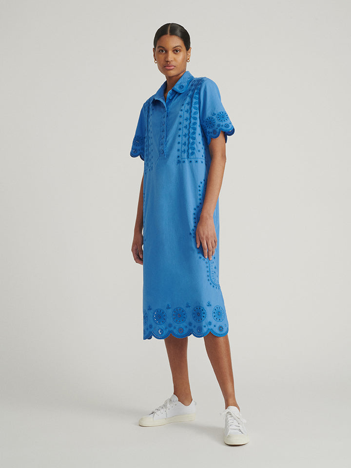 Load image into Gallery viewer, Dree Cotton Broderie-Anglaise Dress in Blue Cornflower