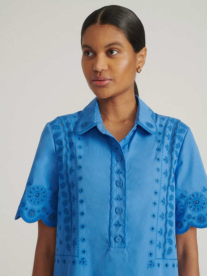 Load image into Gallery viewer, Dree Cotton Broderie-Anglaise Dress in Blue Cornflower