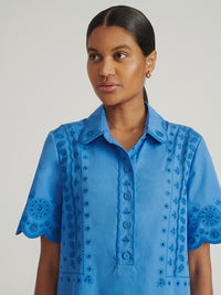 Dree Cotton Broderie-Anglaise Dress in Blue Cornflower