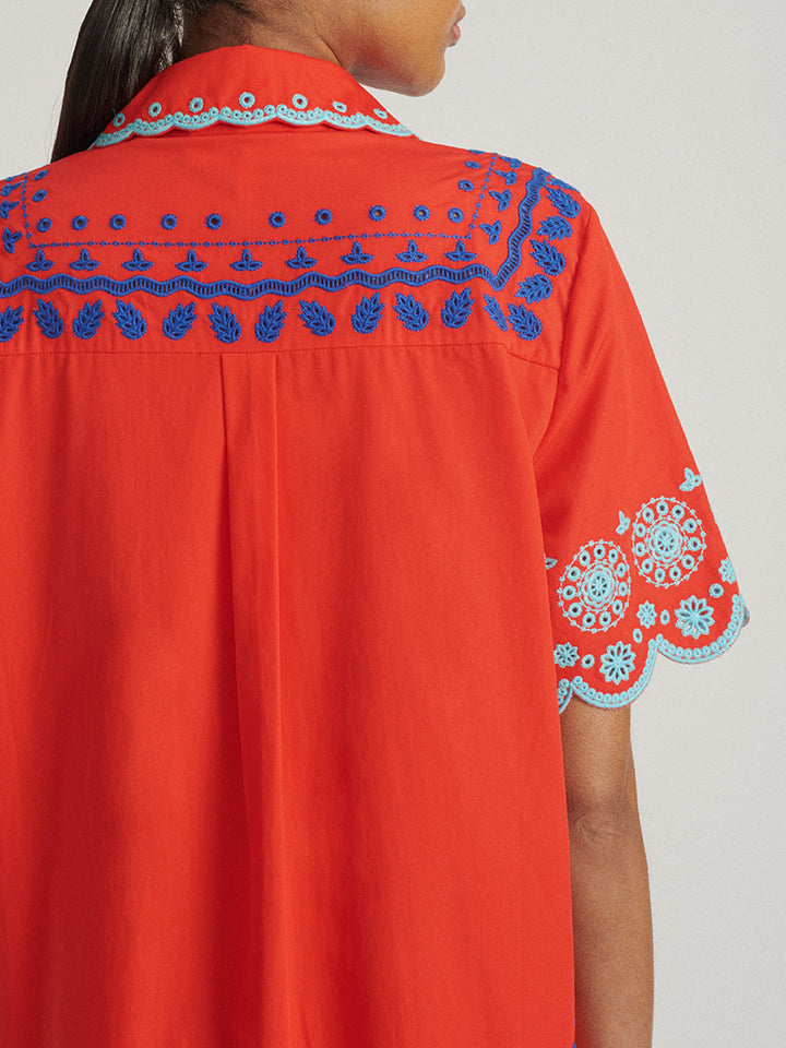 Load image into Gallery viewer, Dree Cotton Broderie-Anglaise Dress in Scarlet Azure