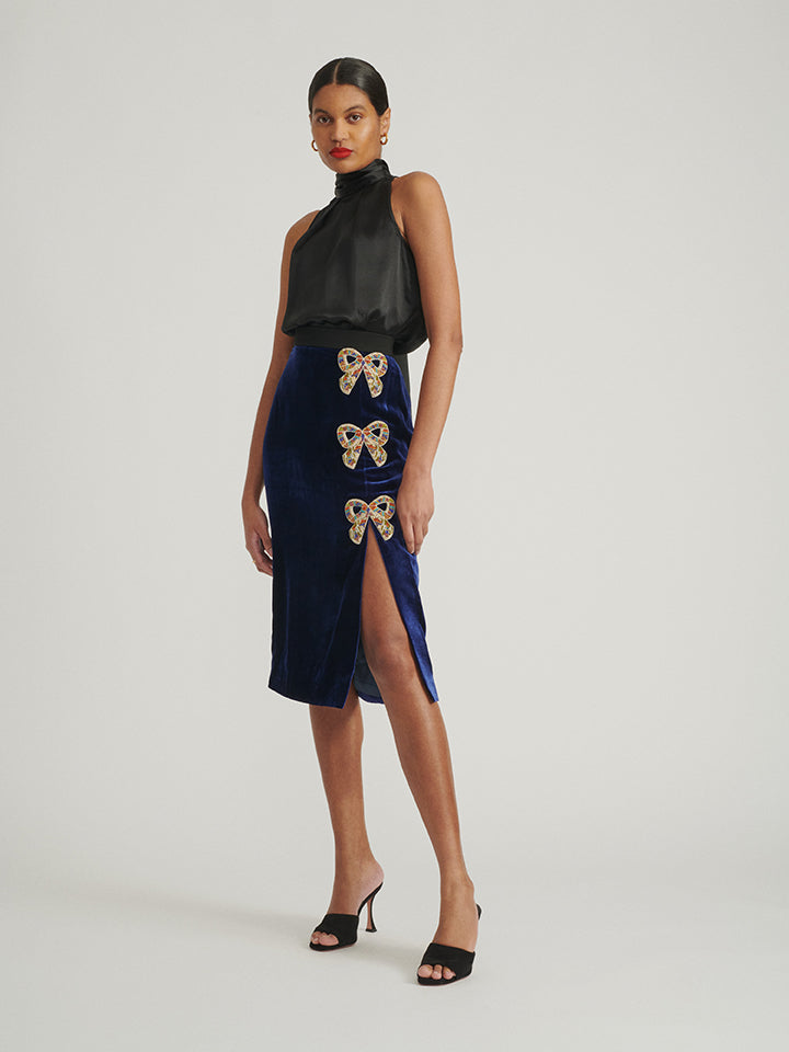 Kirsten Embellished Bows Skirt in Sapphire
