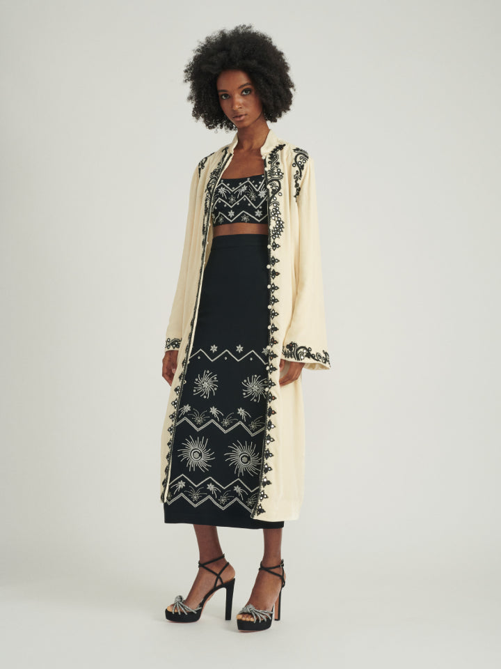 Load image into Gallery viewer, Amari Robe in Tusk with Noir Cordwork