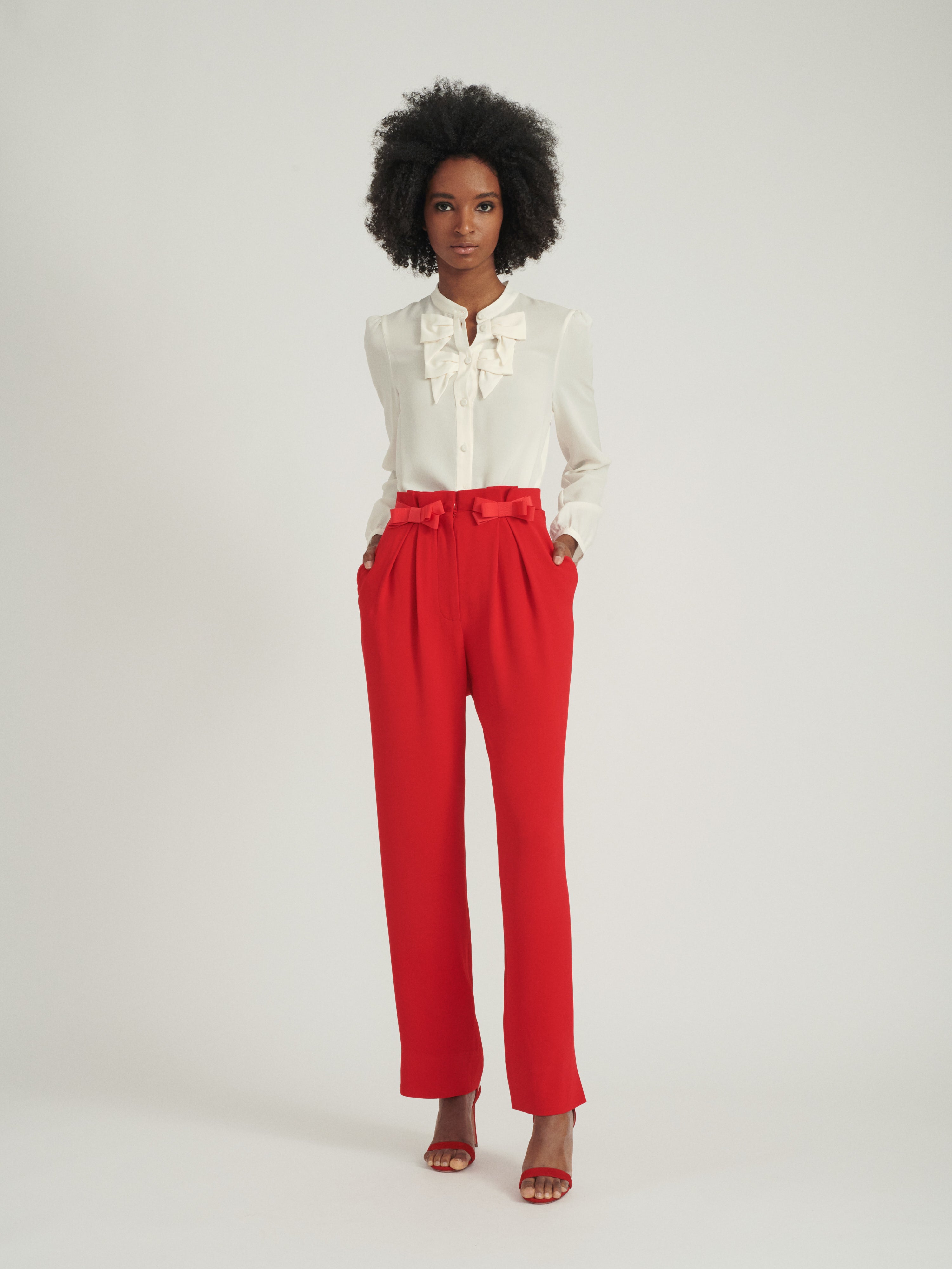 Bow Tulip Trousers in Scarlet