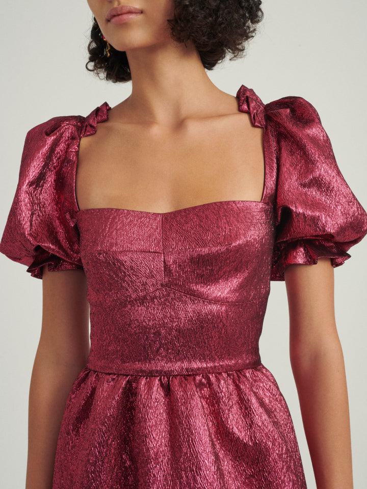 Load image into Gallery viewer, Rachel D Knee Dress in Metallic Pink