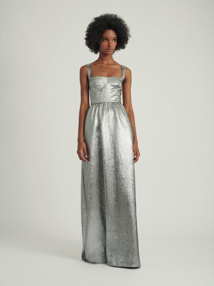Load image into Gallery viewer, Rachel Long Dress in Silver