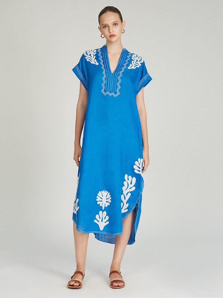 Load image into Gallery viewer, Aree Kaftan in Vivid Blue with Embroidery