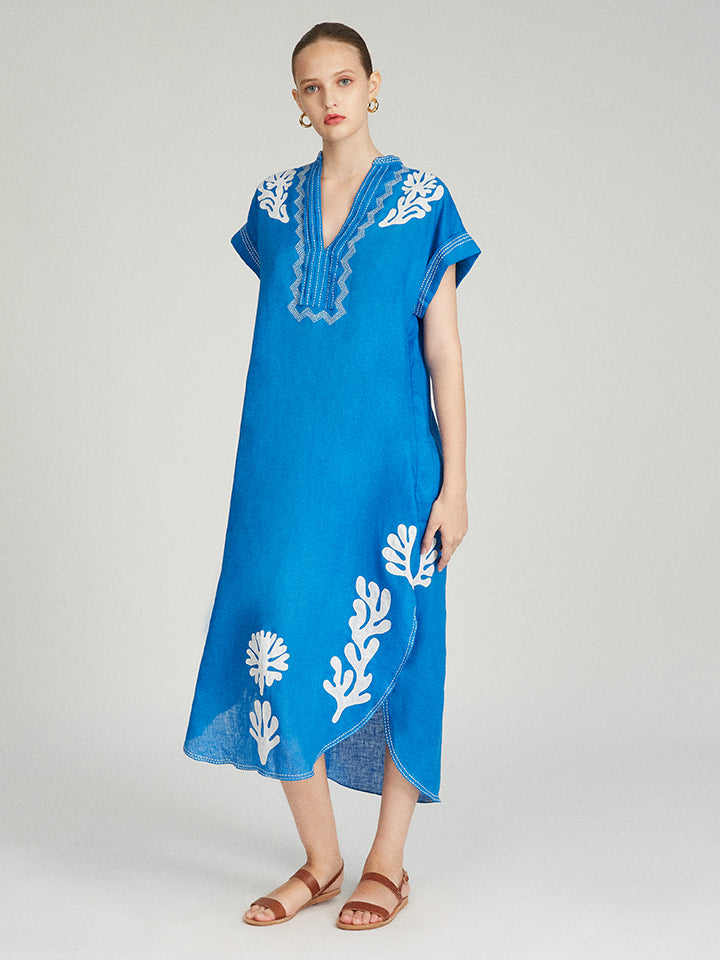 Load image into Gallery viewer, Aree Kaftan in Vivid Blue with Embroidery