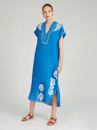 Aree Kaftan in Vivid Blue with Embroidery