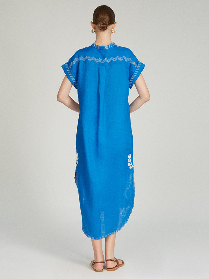 Aree Kaftan in Vivid Blue with Embroidery