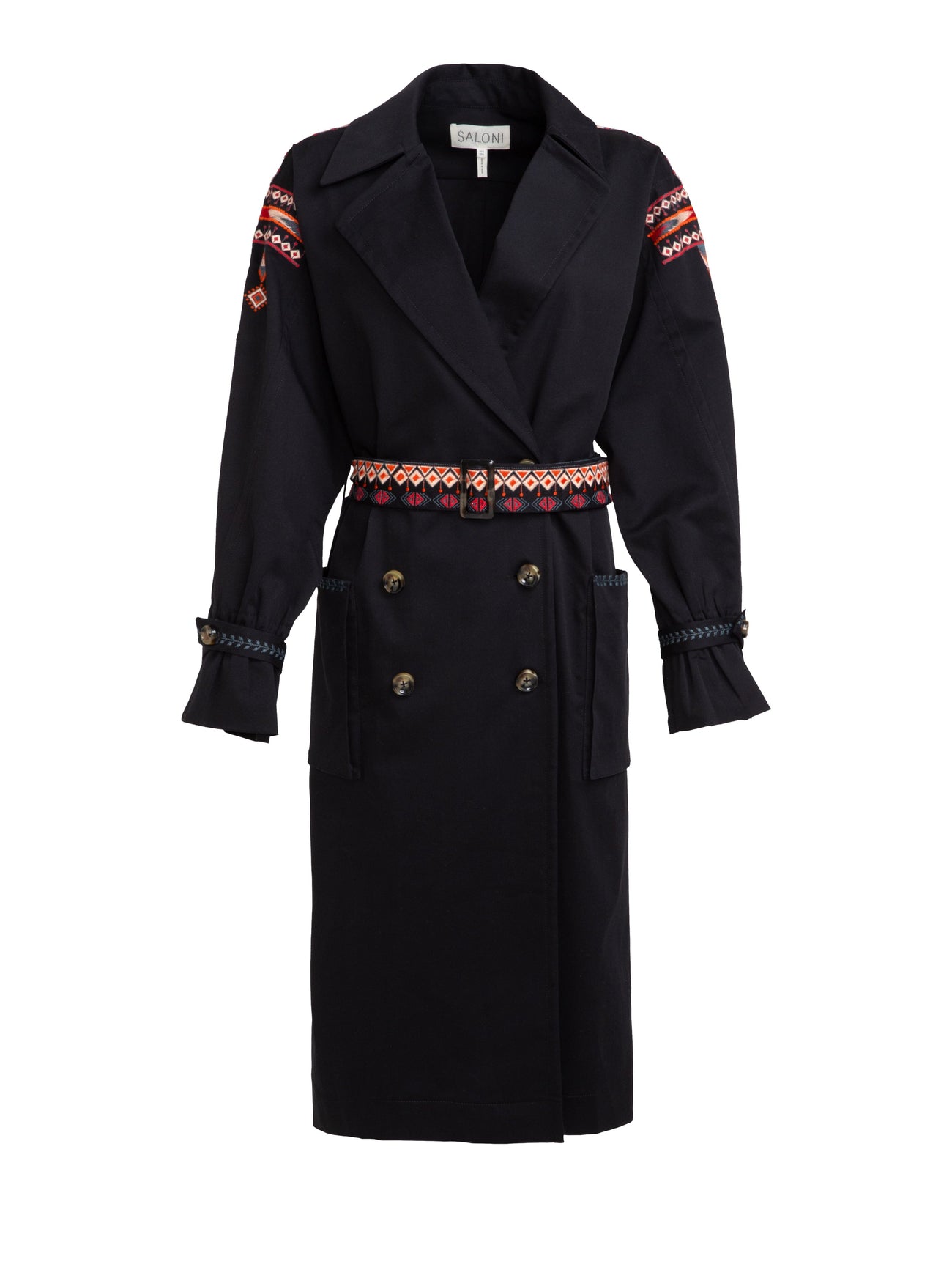 Load image into Gallery viewer, Summer Trench Black with Ikat Embroidery