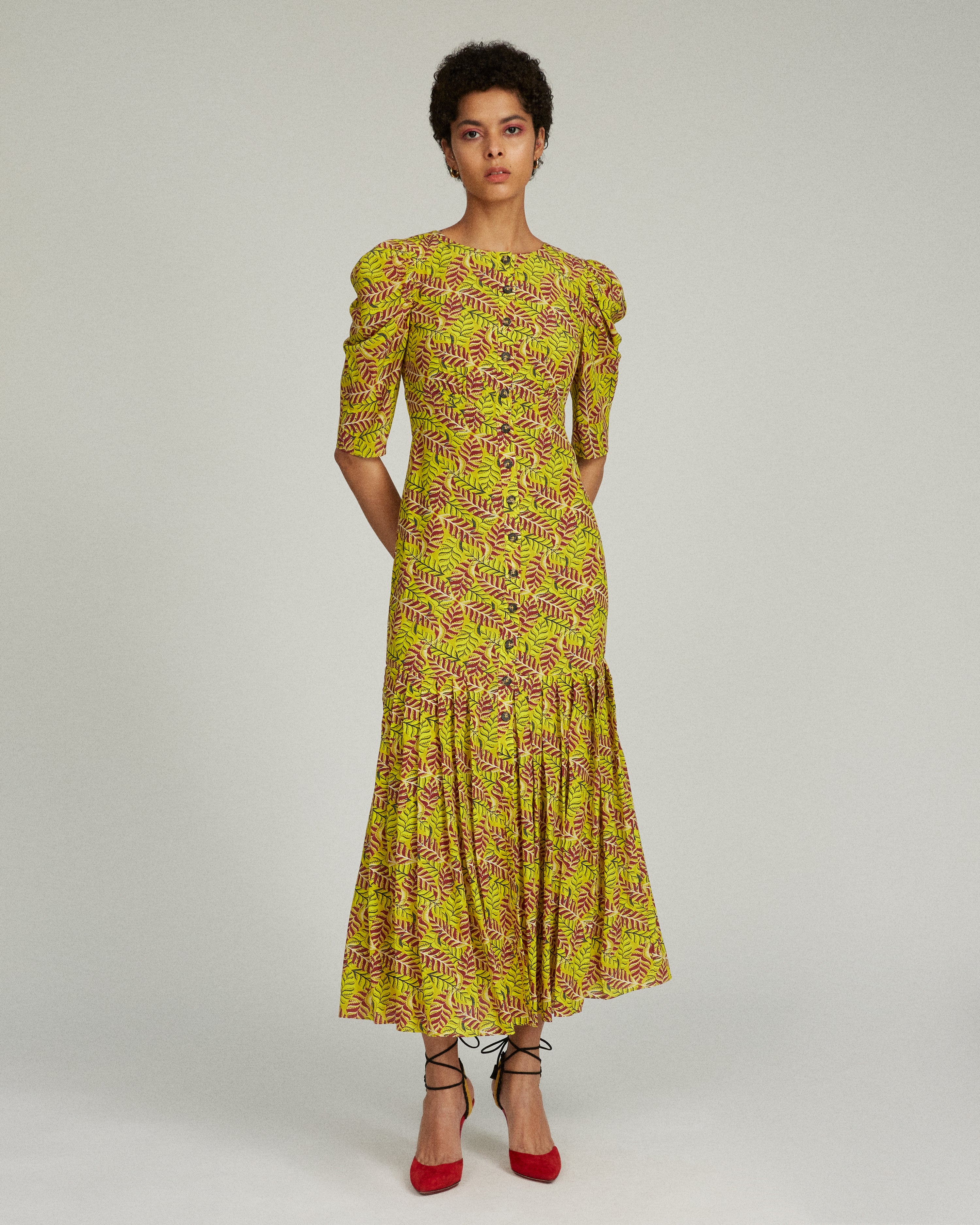Colette Long Dress in Eucalyptus print