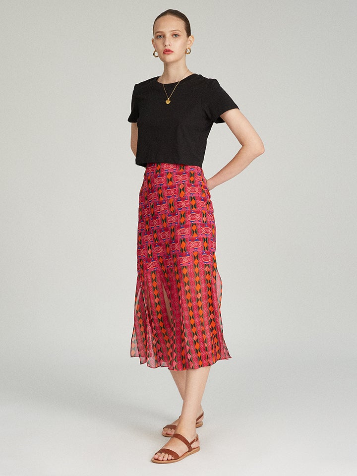 Load image into Gallery viewer, Diana Basketweave Skirt in Stripe print