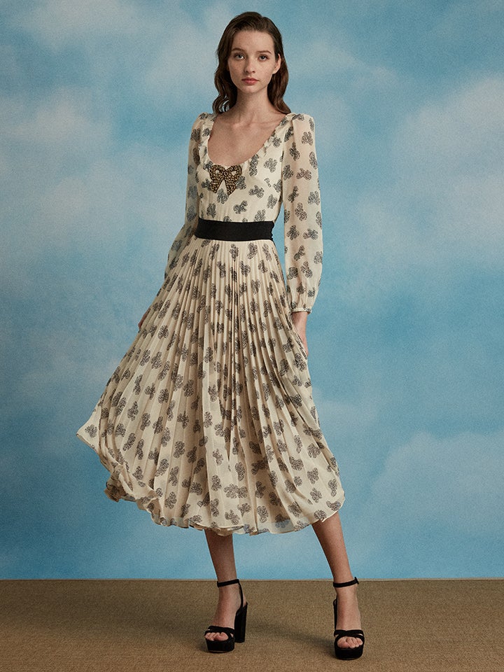 Load image into Gallery viewer, Denise Dress in Cream Bows with Embroidered Details