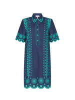 Dree Cotton Broderie-Anglaise Shirt Dress in Navy Green