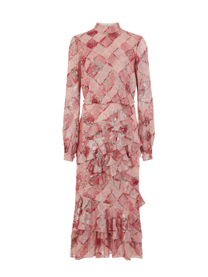 Isa Ruffle Dress in Rose Check print