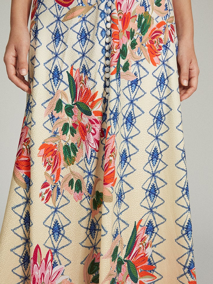 Load image into Gallery viewer, Lea Long Dress in Opal Trellis print