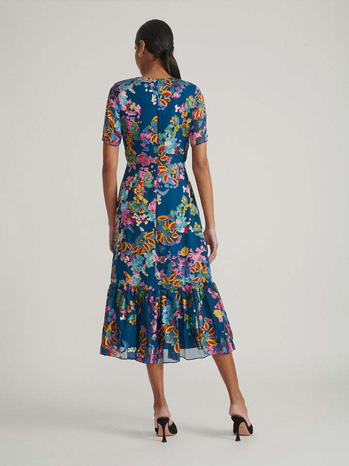 Load image into Gallery viewer, Lorna Dress in Teal Begonia print