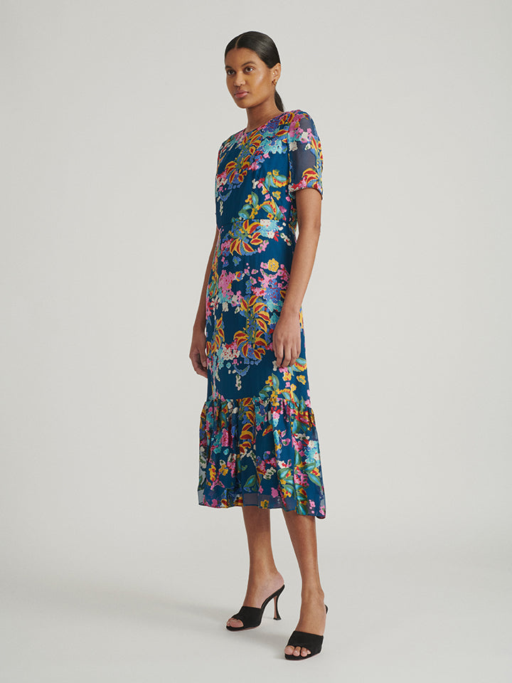 Load image into Gallery viewer, Lorna Dress in Teal Begonia print
