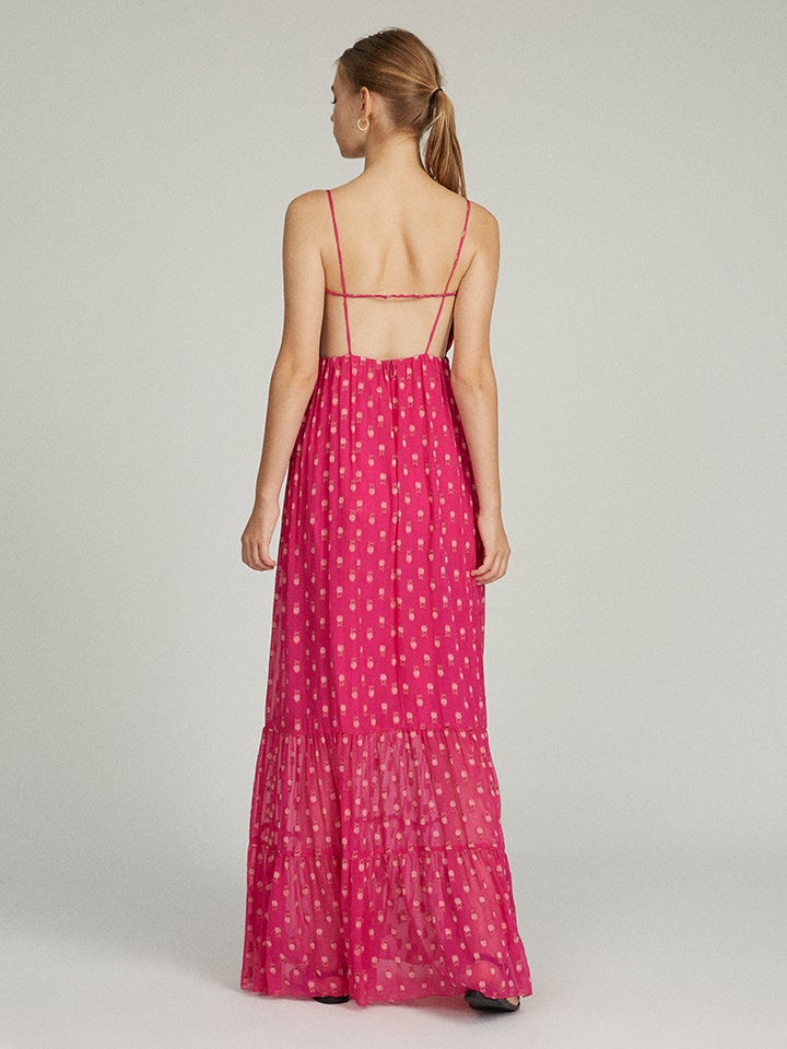 Lucy Dress in Magenta with Embroidered Details