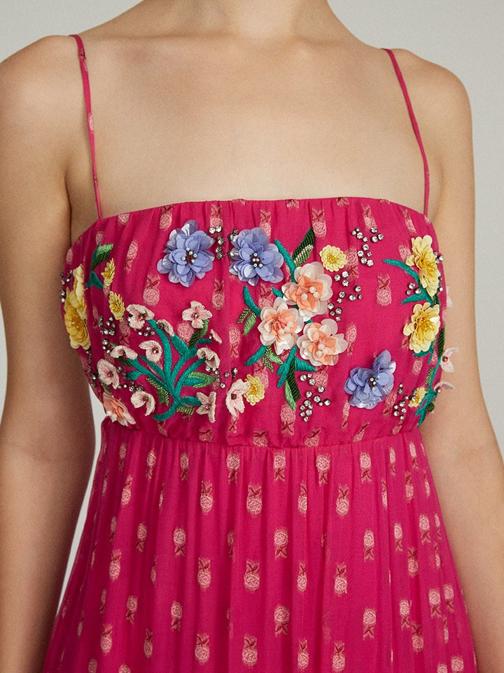 Load image into Gallery viewer, Lucy Dress in Magenta with Embroidered Details