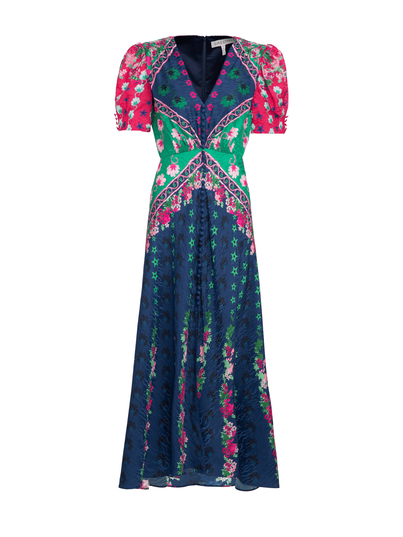 Load image into Gallery viewer, Lea Long Dress in Navy Lupins print