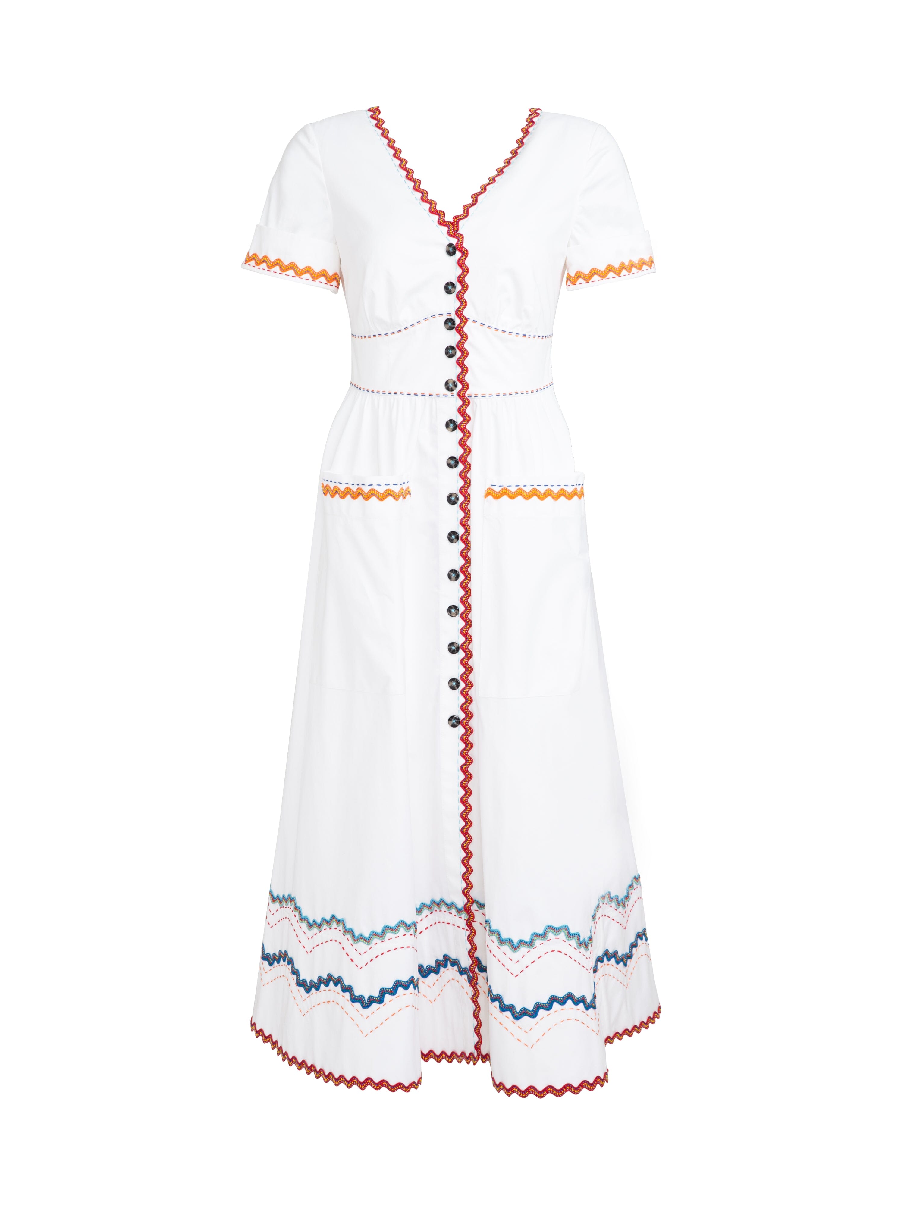 Luella C Dress in White Ricrac Stitch