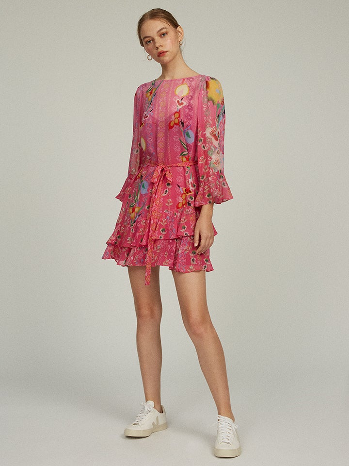 Marissa Mini C Dress in Fuchsia Cross Stitch print