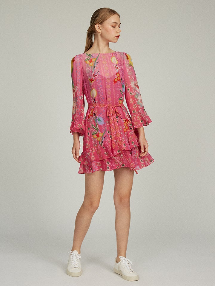 Load image into Gallery viewer, Marissa Mini C Dress in Fuchsia Cross Stitch print