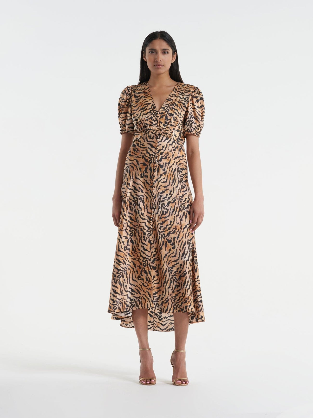 Load image into Gallery viewer, Lea Long Dress in Venyx Gold Tiger