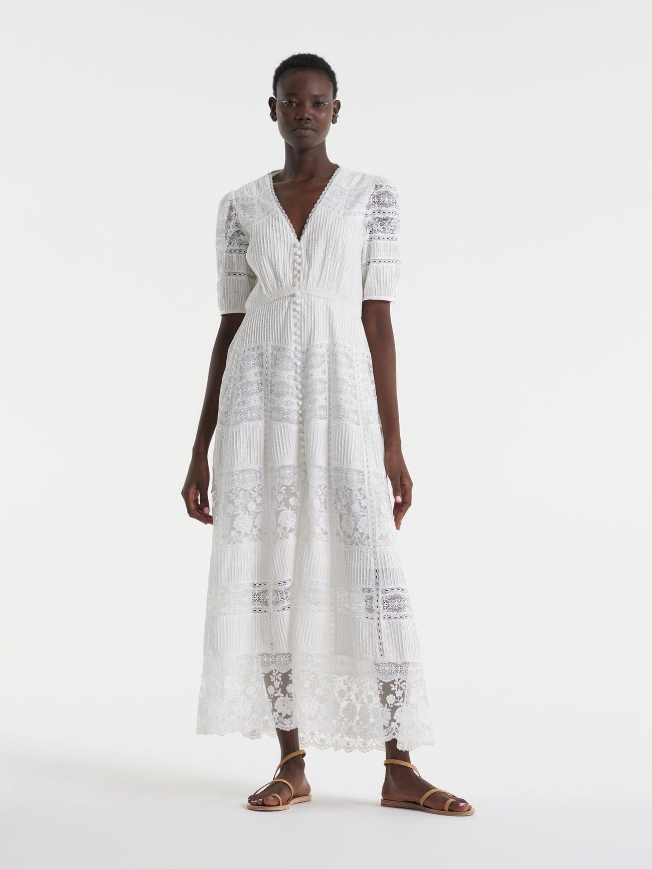 Load image into Gallery viewer, Lea Long Lace Dress in Ivory