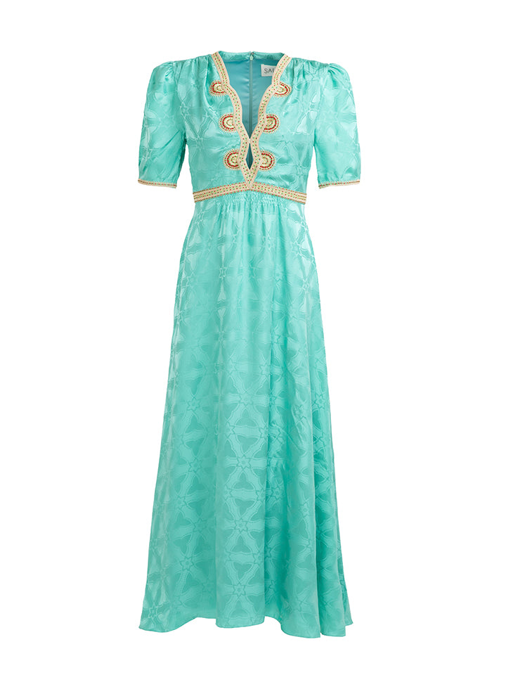Load image into Gallery viewer, Tabitha Dress in Mint with Ornate Embroidery