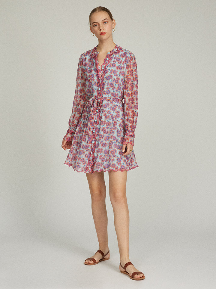 Load image into Gallery viewer, Tilly Ruffle Dress in Ciel Dragonfruit Print