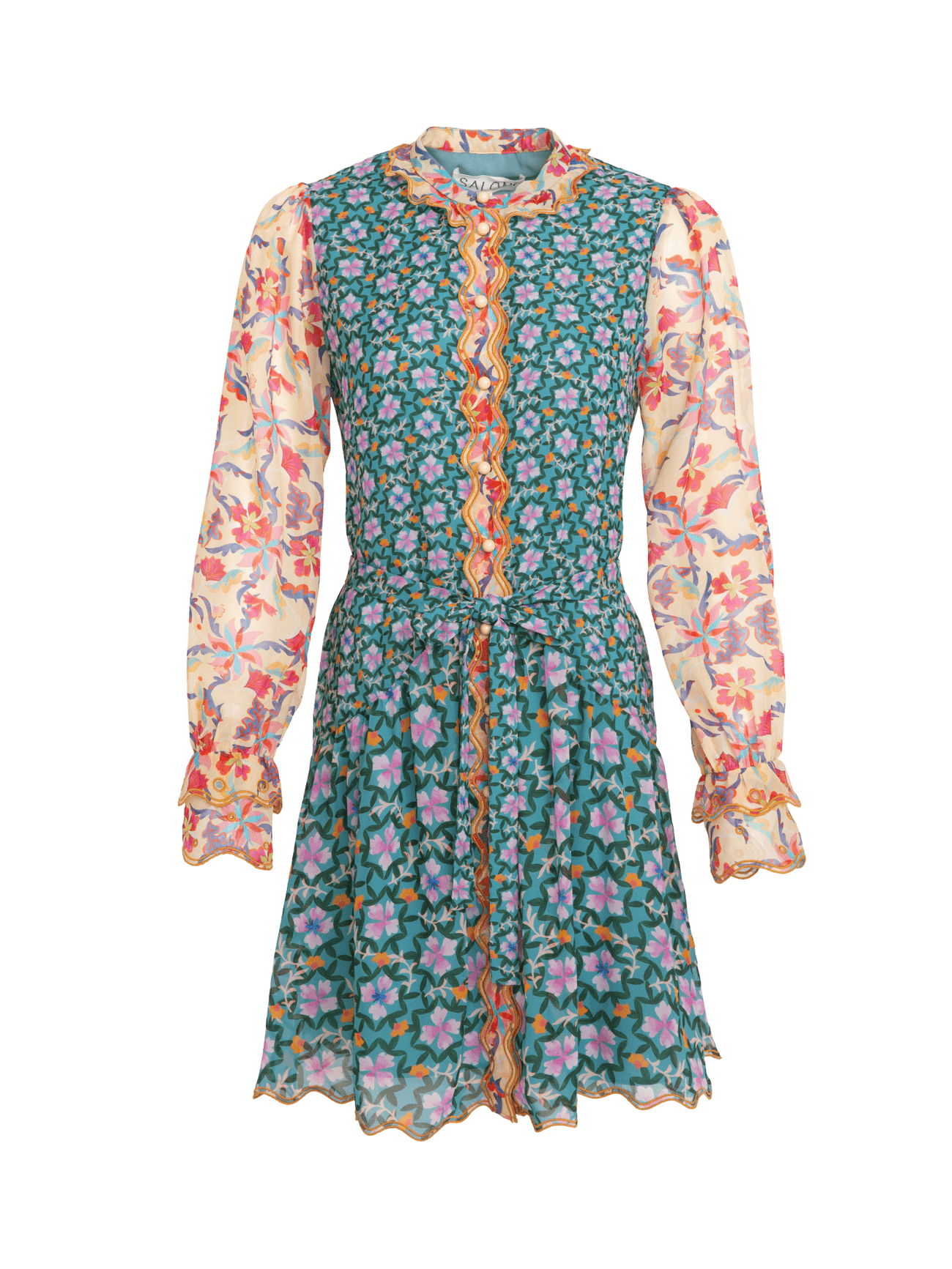 Load image into Gallery viewer, Tilly Ruffle Eyelet B Dress in Sorrel Teal Bloom
