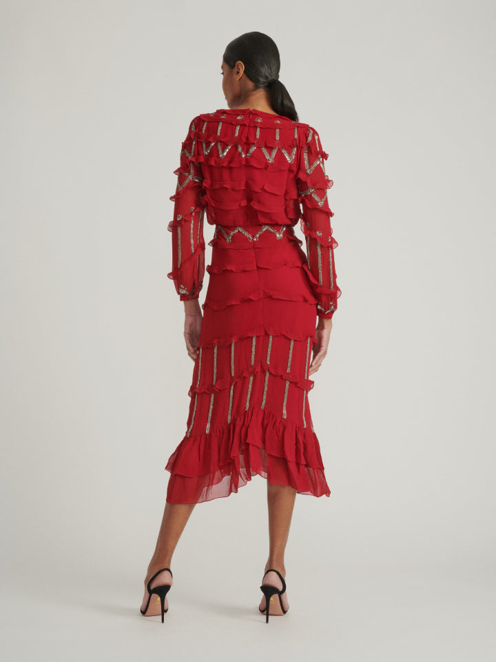 Isa D Dress in Cherry Embroidered