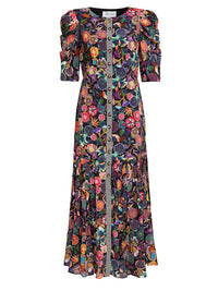 Colette Long Dress in Noir Adorning Check print