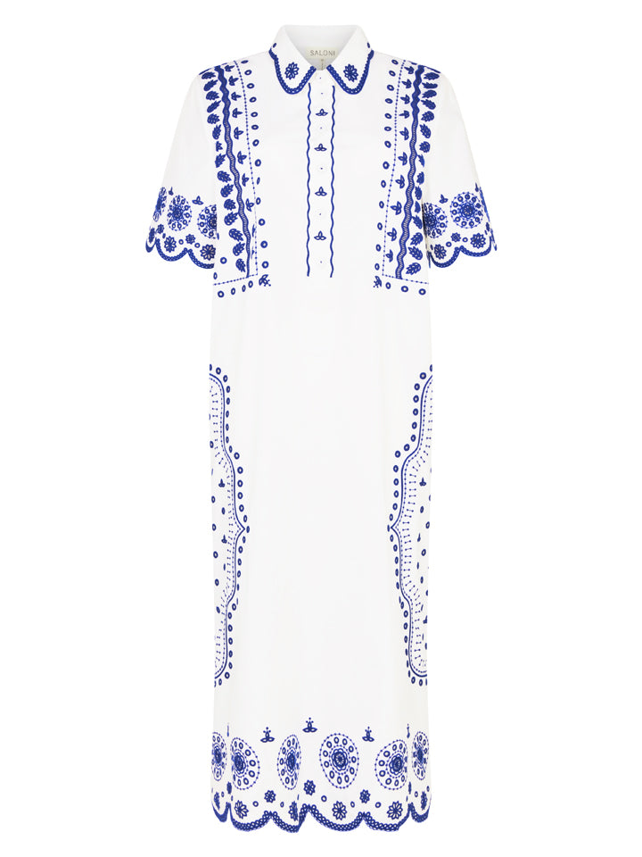 Dree Cotton Broderie-anglaise Dress in White Porcelain